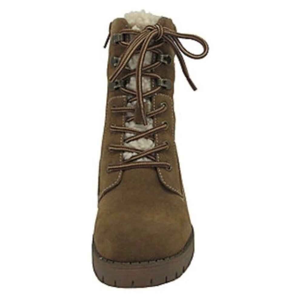 Chunky Heeled Boots Y2K 90s Lug Sole Women 7.5 M Lace Up Shearling Accent Zipper - Picture 12 of 14